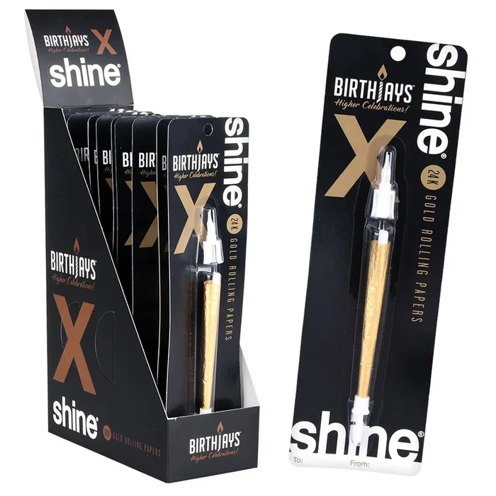 10CT DISPLAY – BirthJays x Shine Papers Golden Pre-Roll Candle Cone – King Size