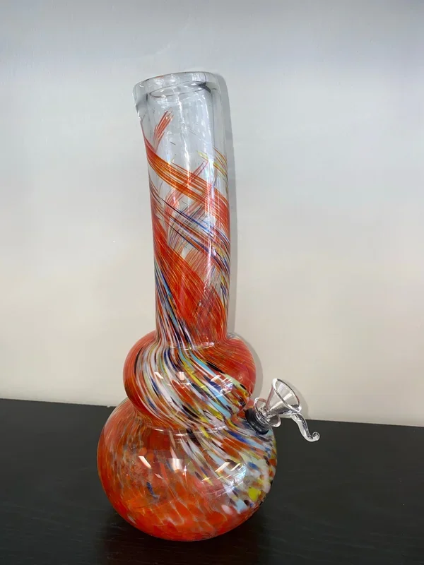 12″ Round Bottom 1 Bulb Bent Neck Soft Glass Water Pipe – with Funnel Slider