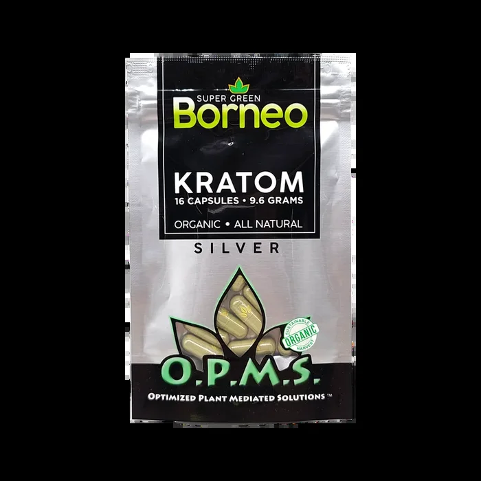 16ct OPMS Silver Super Green Vein Borneo Kratom Extract Capsules
