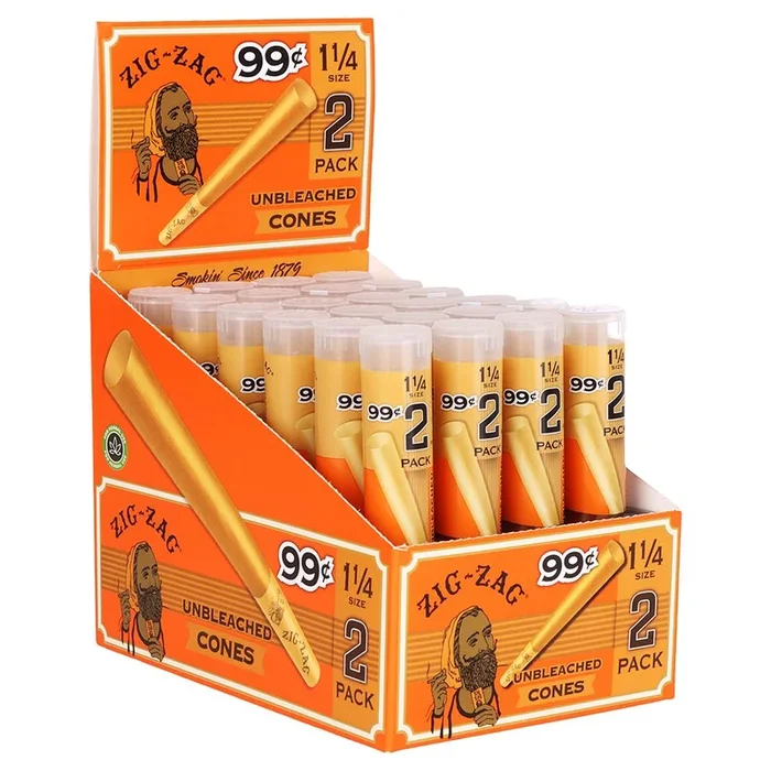 24CT DISPLAY – Zig Zag Pre-Priced Unbleached Cones – 1 1/4 / 2pc