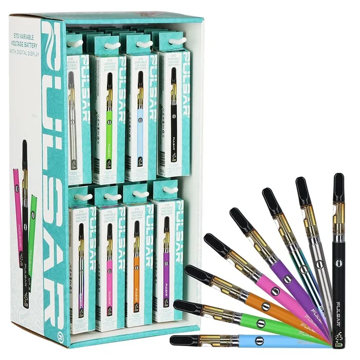 48CT DISPLAY – Pulsar Digital Display Slim VV Click Button 510 Battery – 400mAh / Asstorted Colors