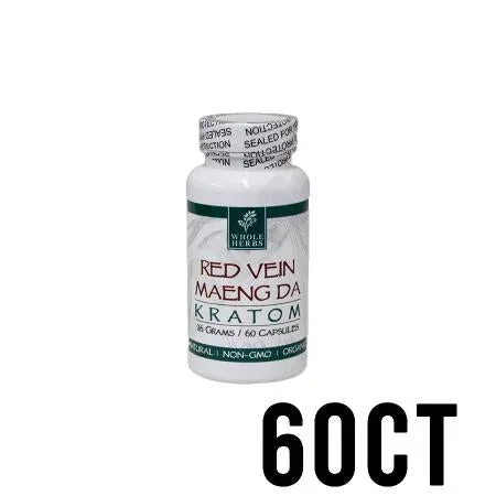60ct Red Vein Maeng Da Whole Herbs Kratom Capsules