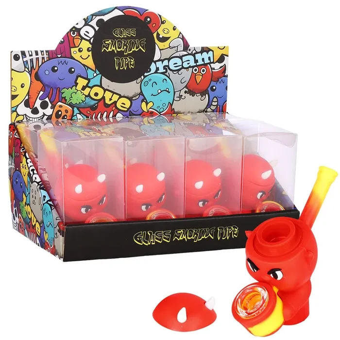 8CT DISPLAY – Little Devil Secret Stash Silicone Hand Pipe – 4″