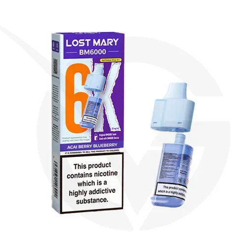 Acai Berry Blueberry Prefilled Pods By Lost Mary BM6000 + Refill Containers