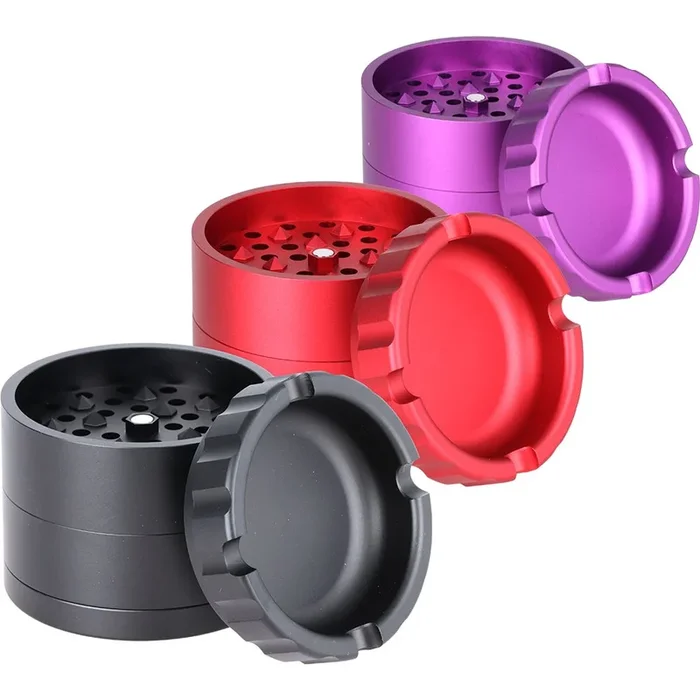 Aluminum Grinder with Ashtray Top – 4pc / 2.5″ / Colors Vary