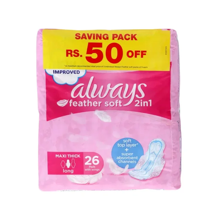 ALWAYS FEATHER SOFT PAD 2IN1 MAXI THICK LONG 26 PCS WITH WIN