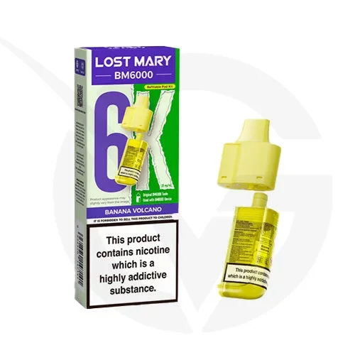 Banana Volcano Prefilled Pods By Lost Mary BM6000 + Refill Containers
