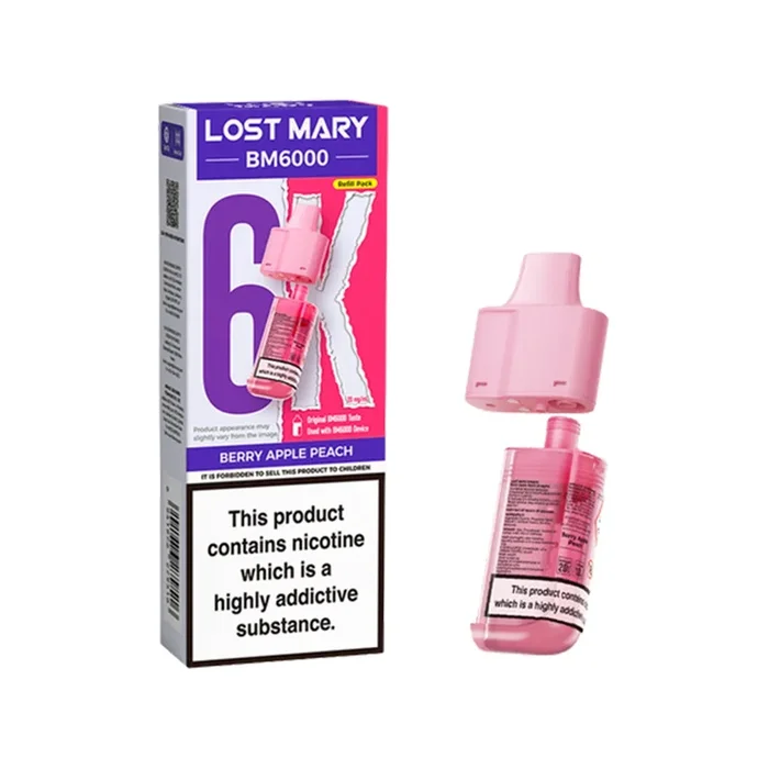 Berry Apple Peach Prefilled Pods By Lost Mary BM6000 + Refill Containers