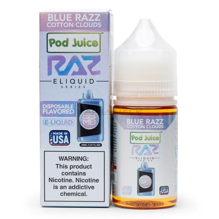 Blue Razz Cotton Clouds – Pod Juice X Raz E-Liquid – 30ML