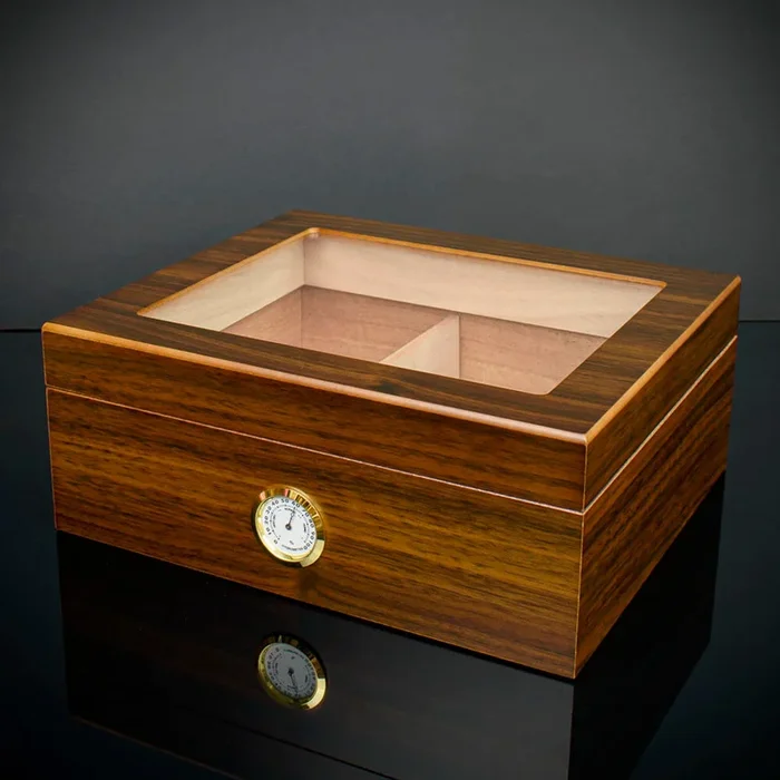Cigar Humidor Glass Top Walnut Veneer HU19 – 25 Cigar Capacity