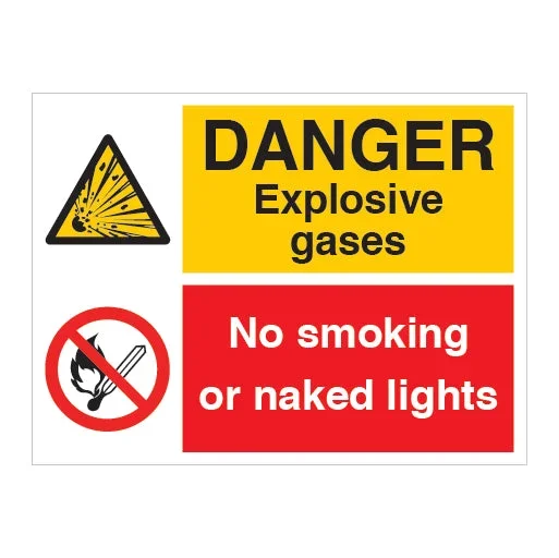 Danger Explosive Gases No Smoking or Naked Lights Sign