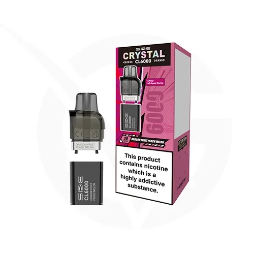 Dragon Fruit Peach Melon Crystal CL6000 Prefilled Pods by SKE + Refill Containers