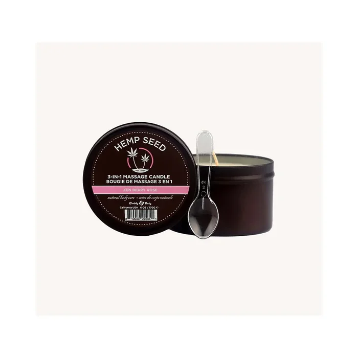 Earthly Body Hemp Seed 3-in-1 Massage Candle Zen Berry Rose 6 oz.
