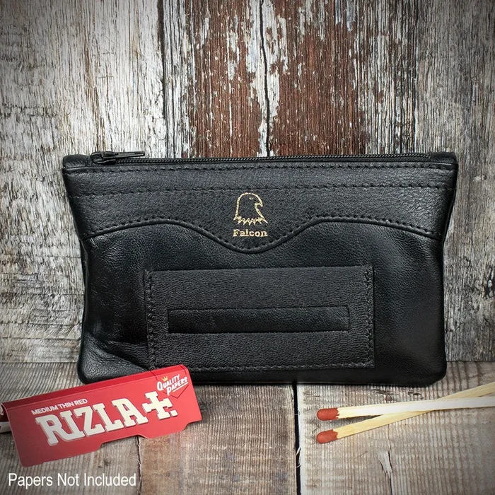 Falcon Black Leather Handrolling Pouch 686B