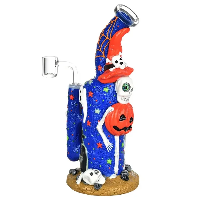 Frightening Fiesta Enamel on Glow in The Dark Glass Dab Rig – 9.5″