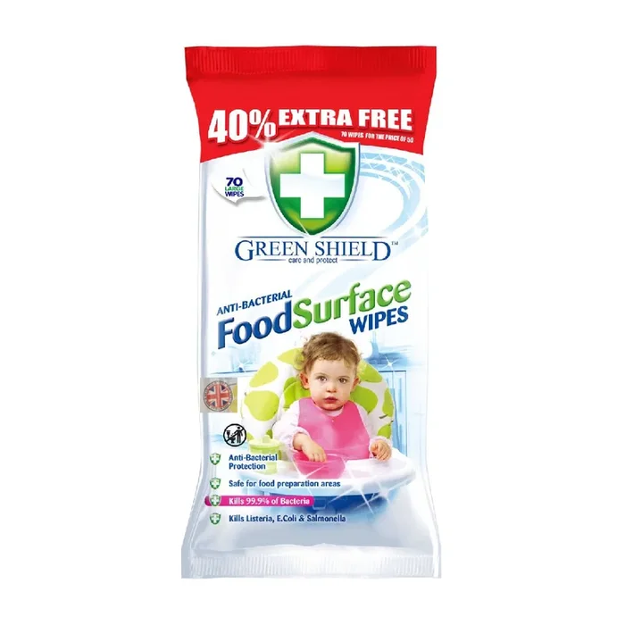 GREEN SHIELD WIPES FOOD SURFACE 70PC