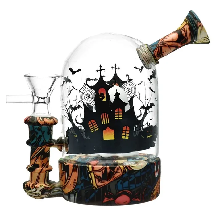 Haunted House Bell Jar Silicone & Glass Water Pipe – 4.5″ / 14mm F / Designs Vary
