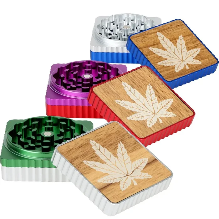 Hemp Leaf Square Aluminum Grinder – 3pc / 1.8″ / Colors Vary