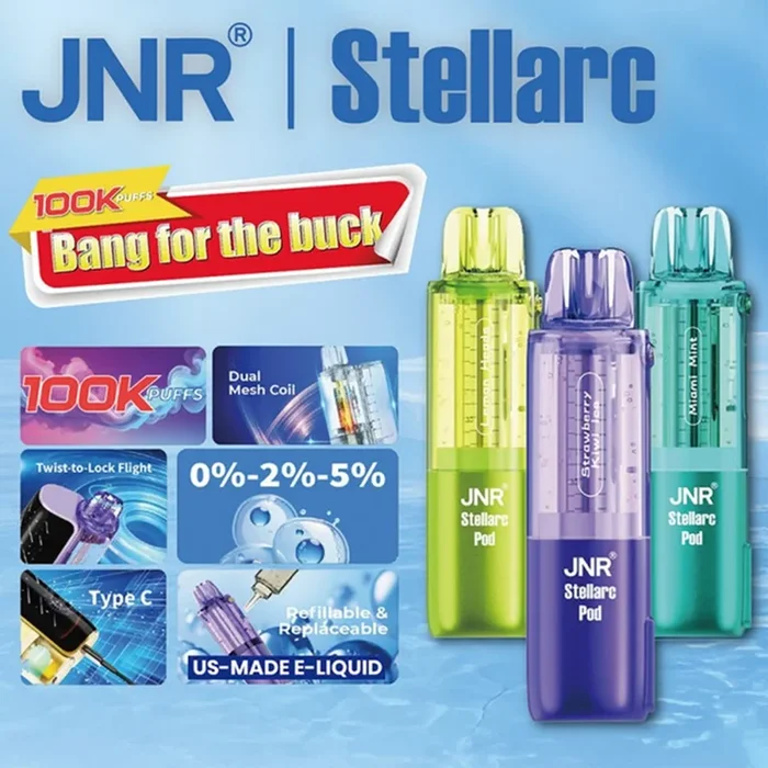 JNR Stellarc 100K Puff Disposable Vape (Pod) + 2 Free E-Liquid Bottles