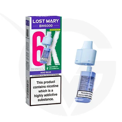 Mad Blue Prefilled Pods By Lost Mary BM6000 + Refill Containers