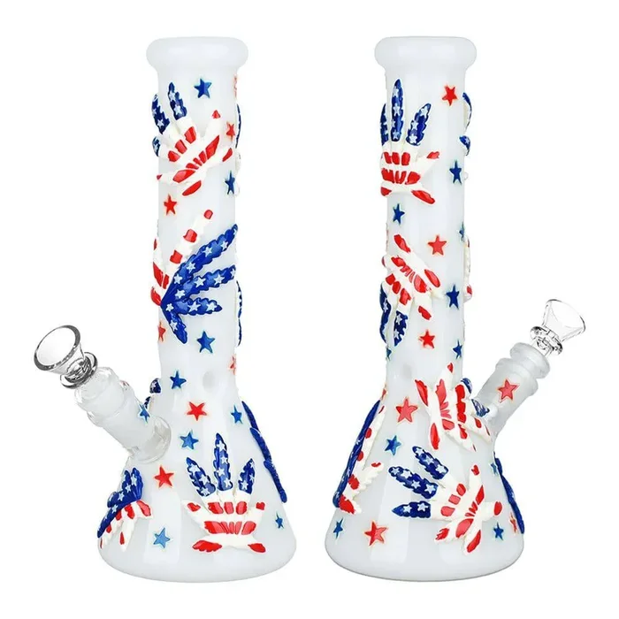 Patriot Leaf Glow In The Dark Glass Water Pipe – 10″ / 14mm F