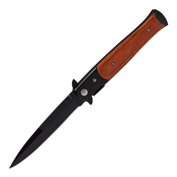 Perucci – 9″ Black and Wood Textured Foldable Pocket Knife