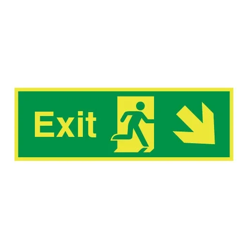 Photoluminescent Exit Symbol Arrow Angled Down Right Sign