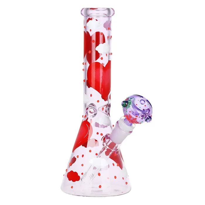 Pinky Hearts Beaker Glass Water Pipe – 10″ / 14mm F