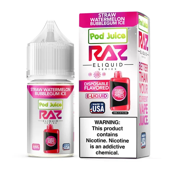Pod Juice X RAZ Salt – Straw Watermelon Bubblegum Ice – 30ML E-Liquid