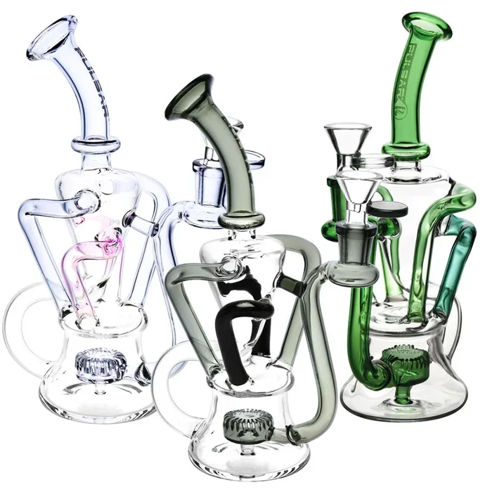 Pulsar 4-Tube Recycler Water Pipe – 9″ / 14mm F / Colors Vary