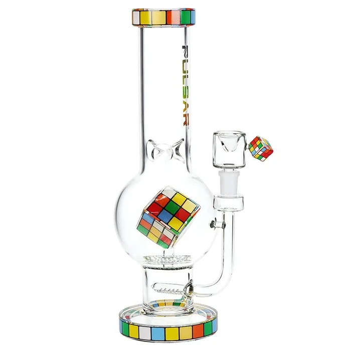 Pulsar Rubik’s Cube Perc Bubble Base Glass Water Pipe – 12.5″
