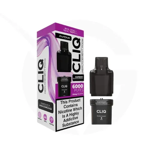 Raspberry Blackcurrant Prefilled Pods By Avomi Cliq 6000 + Refill Containers