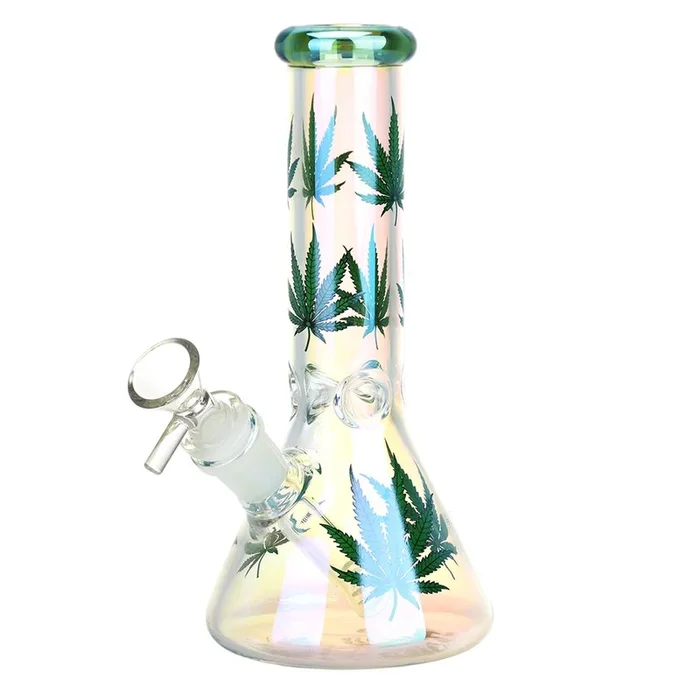 Realistic Hemp Leaf Beaker Glass Water Pipe – 7.75″