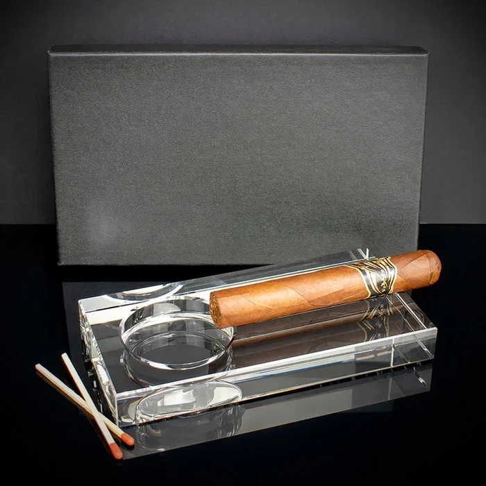 Rectangular Crystal Cigar Ashtray – Single Cigar Rest