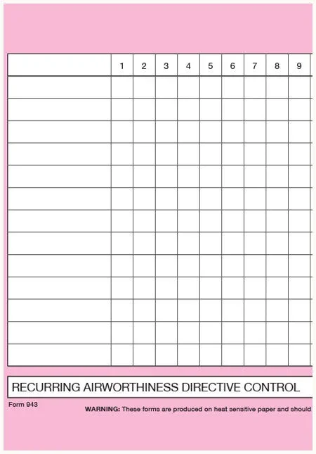Recurring airworthiness directive control – Continuation sheet