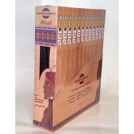 Sacred Elements Organic – Musk Premium Masala Hand‑Rolled Incense Sticks (15g, 2 hr burn, 8–10 sticks)