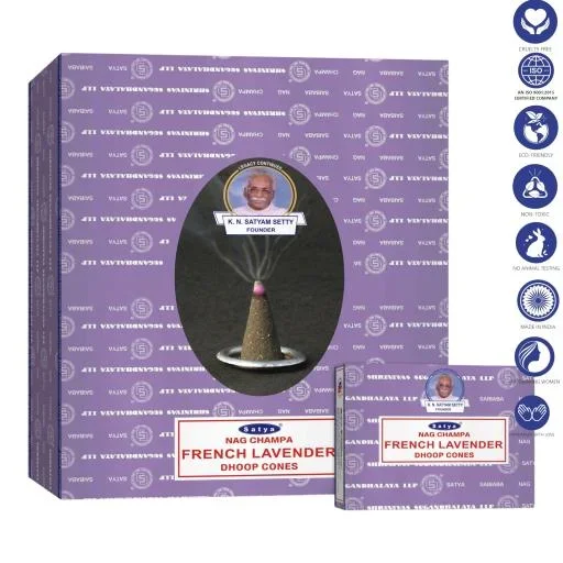 Satya – French Lavender Dhoop Cones (12 Cones, 1″)