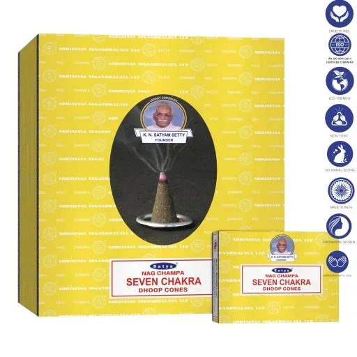 Satya – Seven Chakra Dhoop Cones (12 Cones, 1″)
