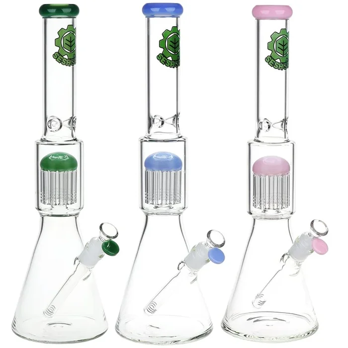 SeshGear Jellyfish Double Chamber Glass Beaker Water Pipe – 17″ / 14mm F / Colors Vary