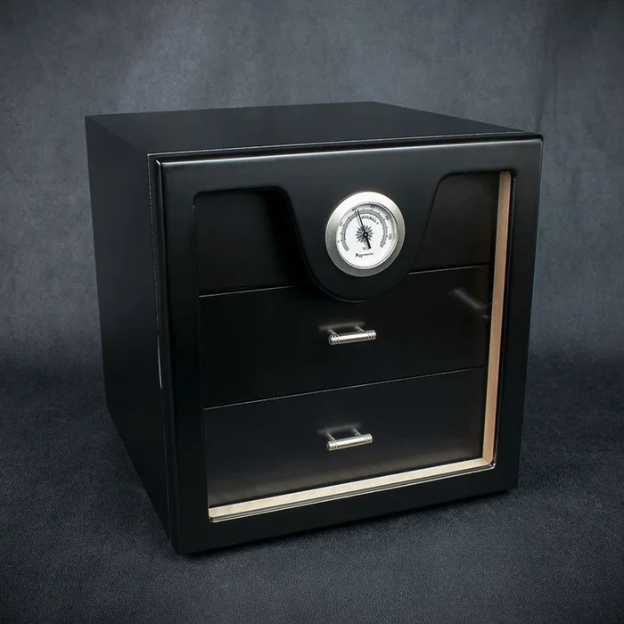Smoke-King 3 Drawer Cigar Cabinet Humidor – Black & Acrylic – 40 -50 Cigars