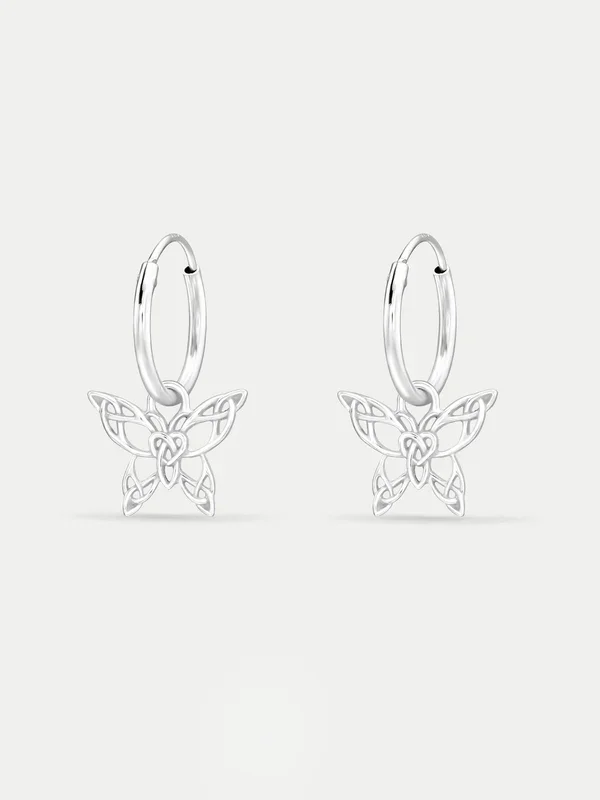 Sterling Silver Ear Hoops with Hanging Butterfly