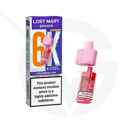 Strawberry Kiwi Prefilled Pods By Lost Mary BM6000 + Refill Containers
