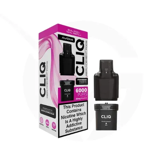 Strawberry Raspberry Cherry Ice Prefilled Pods By Avomi Cliq 6000 + Refill Containers