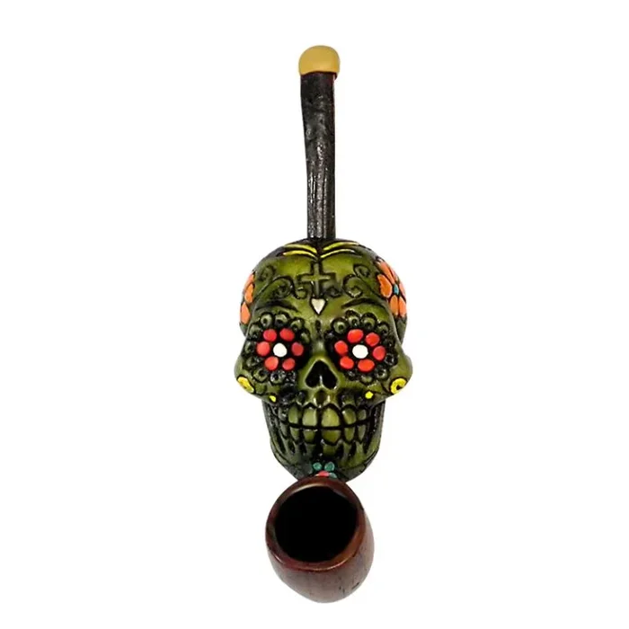Sugar Skull Hand Crafted Mini Pipe – Lime