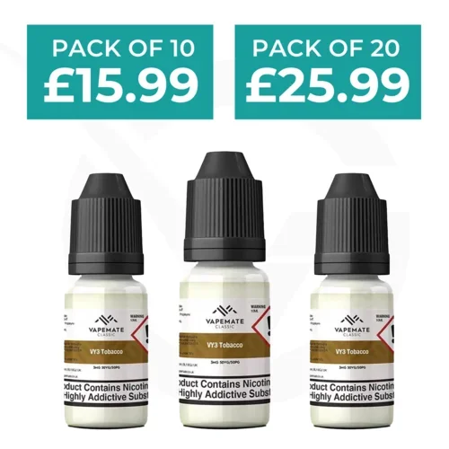 VY3 Tobacco 10ml 50/50 E-Liquid By Vapemate – Pack of 10 & 20