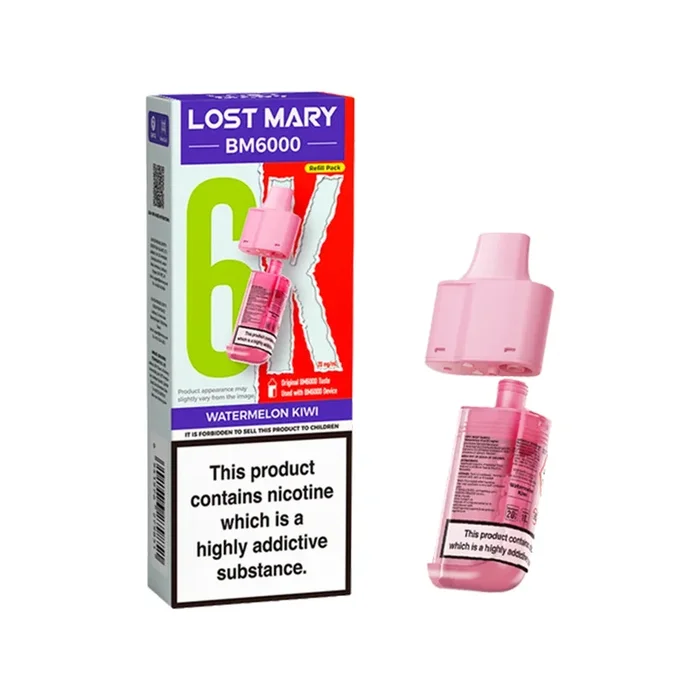 Watermelon Kiwi Prefilled Pods By Lost Mary BM6000 + Refill Containers