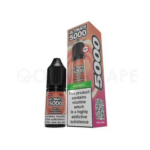 White Peach & Raspberry 10ml Nic Salt E-Liquid By Ultimate 5000 Bar Salt
