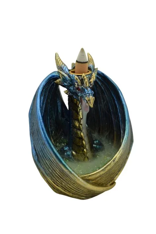 ZenN – Blue Gold Dragon w/ LED Backflow Incense Burner 4.4×3.7×5.8”